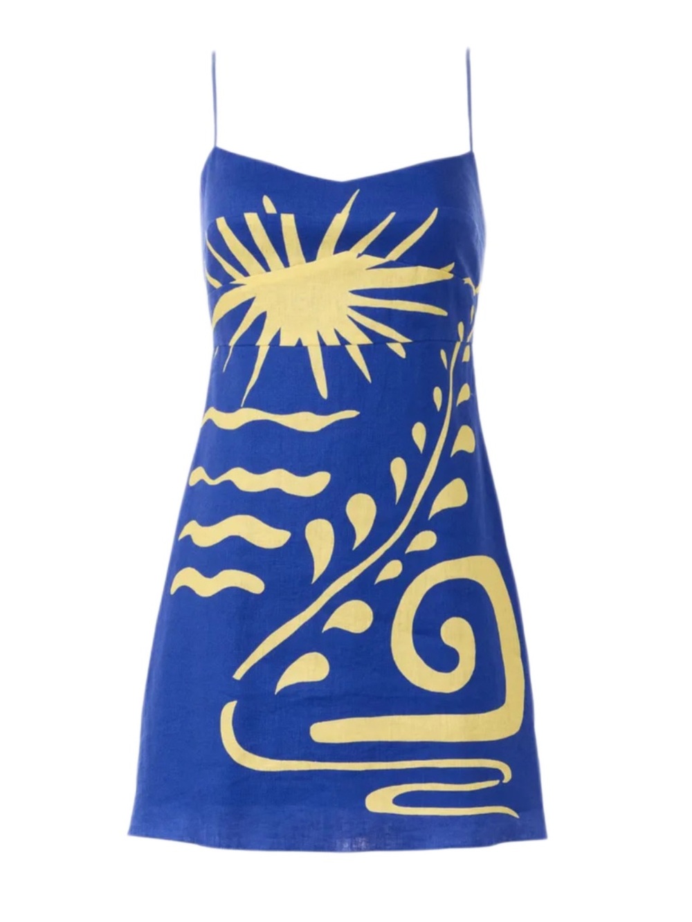 CALA DE LA CRUZ Lucca Linen Blue & Yellow Tropical Print Mini Dress Size Small - Picture 4 of 10